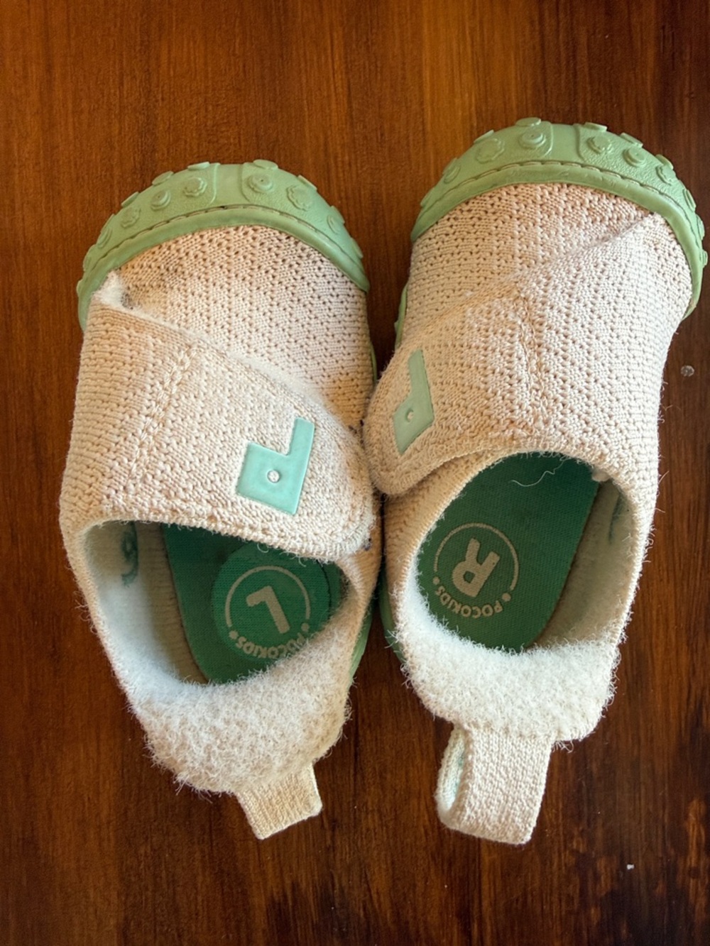 Kids Cream Knit Slip-On Shoes with Mint Green Accents